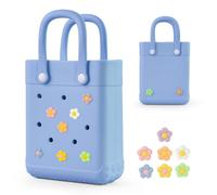 Mini Rubber Tote Bag With 7 Charms X-Small Rubber Beach Bag For Little Girls And Woman, Blue, X-Small, Small Beach Bags for Women