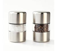 Mini Salt and Pepper Grinder Set 2pcs, Manual Stainless Steel Spice Mills with Ceramic Core, Refillable Travel Salt Shakers for Camping, Home Kitchen, BBQ and Outdoor