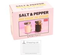 Mini Salt & Pepper Pre-Filled Glass Mason Jar Shakers by Spice Emporium | Tabletop Seasoning Set | Includes Gifty Goodness Shopping List