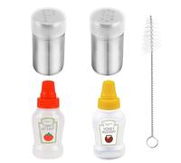 Mini Salt Shakers, 4 Pcs Salt and Pepper Shaker Set, Travel Salt Shakers with 2 Portable Mini Sauce Bottles Small Squeeze Bottles for Bento Boxes Cars Offices Camping and Outdoor Use
