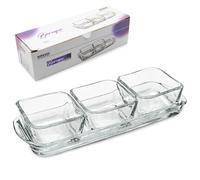 Mini Sauce Bowls, 3+1 Small Glass Bowl Set, Sauce, Jam, Ketchup Mayonnaise, Serving Dip Bowls Tray and Bowl Set, Honey Butter Serving Plate for Breakfast, 70 ml (3+1 Set)