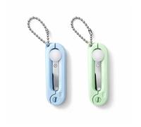 Mini Scissors Foldable with Key Ring for DIY Scrapbooking | Retractable Blade, Compact Design, Handmade, Blue & Green, Portable