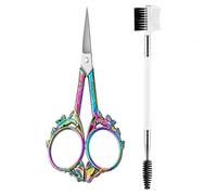 Mini Scissors with Eyebrow Brush, Rainbow Titanium Brow Grooming Tool Set | Compact Eyebrow Trimmer and Hair Scissors for Women, Fine Tip Beauty Accessory for Shaping Brows, Lashes and Facial Hair