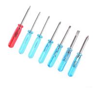 Mini Screwdriver Set 7 Pcs with 45# Steel Tips - Cross, Slotted & Five-Pointed Star for Small Items Repair - Blue, Red, Silver - Compatible with