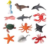 Mini Sea Creatures Toys for Children - 12 Piece Set of Animals Under the Sea Figures, Plastic Fish, Shark - Educational Bath Toy Ocean Animals Set