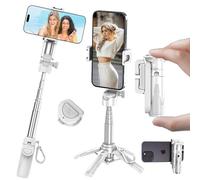 Mini Selfie Stick Tripod, 41.5cm Extendable Grip Phone Tripod with Detachable Remote Pocket Size, 4-in-1 Mini Phone Grip, 10m Wireless Shutter, Vlog Livestreaming Photography （White）
