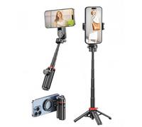 Mini Selfie Stick Tripod with Remote & Zoom Control - F08 Magnetic Phone Tripod for iPhone Android, Compact Portable Pocket Selfie Stick Stand for Desktop, Travel Vlog, Live Streaming (BK)