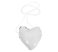 Mini Sequin Heart Crossbody Bag for, Glitter Sparkly Coin Purse with Long Strap, Silver Messenger Purse for Mobile Phone and Keys, Cute Small Shoulder Satchel for