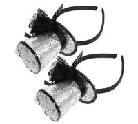 Mini Sequin Top Hat Headband with Veil, Silver 2pcs Party Costume | Sparkling Mesh Finish, Secure Fit, Festive Photo Prop for Halloween, Christmas, Birthdays and Dancing