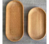 Mini Serving Tray for Jewellery Key Coin Set of 2, Oval Wood Natural Dessert Cup Tray, Small Wooden Cheese Plate, Tableware Decorative Tray
