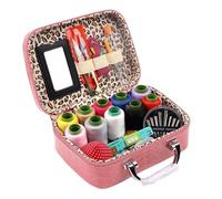 Mini Sewing Kit in Stylish Leather Case, Portable Complete Travel Home Sewing Set, Basic Sewing Accessories with Scissors,Needles,Thread,Thimble Accessories,Perfect for Handcraft Lovers (Pink)