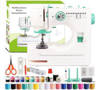 Mini Sewing Machine - Compact Sewing Kit with 12 Built-in Stitches, Dual Speed Control & Foot Pedal | Complete Accessory Set for Home DIY, Crafting Projects and Textile Enthusiasts (White + Green)