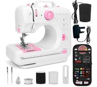 Mini Sewing Machine for Beginners, Small Stitching machines for adults, UK Plug,12 Stitches, Foot Pedal, Sewing Kits, Auto Bobbin, Two-speed, Reverse, Sew Buttons, Buttonholes, and zippers.Pink, Light