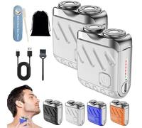 Mini Shaver, Small Steel Cannon Suspended Magnetic Blade Shaver, Mini Electric Explosive Shavers for Men, Waterproof, USB Fast Charging, Compact Travel Size (2PCS-White)