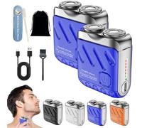 Mini Shaver, Small Steel Cannon Suspended Magnetic Blade Shaver, Mini Electric Explosive Shavers for Men, Waterproof, USB Fast Charging, Compact Travel Size (2PCS-Blue)