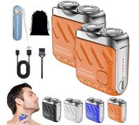 Mini Shaver, Small Steel Cannon Suspended Magnetic Blade Shaver, Mini Electric Explosive Shavers for Men, Waterproof, USB Fast Charging, Compact Travel Size (2PCS-Orange)