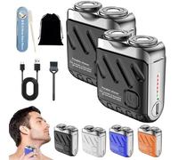 Mini Shaver, Small Steel Cannon Suspended Magnetic Blade Shaver, Mini Electric Explosive Shavers for Men, Waterproof, USB Fast Charging, Compact Travel Size (2PCS-Black)