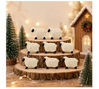 Mini Sheep Figurines Set of 8, Small Lamb Ornaments for Nativity Scene