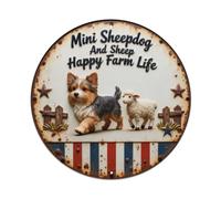 Mini Sheepdog And Sheep Happy Metal Tin Sign Plaque