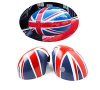 MINI Side Wing Mirror Cover, Union Jack Mirror Caps Cover for Mini Cooper One/D/SD/S/JCW F Series F54 F55 F56 F57 F60 2014-2019.6(Union Jack Blue, F Series With Light Hole)