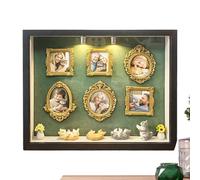 Mini Silhouette Museum DIY, Mini Shadow Frame with Light, Custom Photo Shadow Boxes with 6 Mini Gold Photo Frames and 4 Random Cats, 2 Plants, Celebrate Your Memories in Style