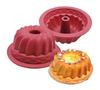 Mini Silicone Fluted Bund t Cake Pan,Nonstick Individual Small Ring Cake Molds for Baking,Silicone Bund t Pans Bakeware for Jello,Pudding,Brownie,Single Serving Dessert (2, red, 12cm/4.72")
