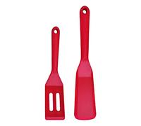 Mini Silicone Spatula Flexible Nonstick Serve Heat-Resistant Cookie Slotted Spatula for Flip Eggs in Small Frying Pan Cookie Batter Lemon Squares or Baked （2 Pieces ） (Red)