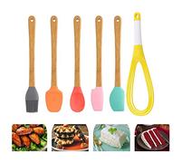 Mini Silicone Spatula Set Bamboo Handle Baking Scrapers Heat Resistant Turner Jar Spatula Barbecue Brush Whisk Egg Milk Blender for Baking Frosting Mixing Cooking6 Pcs Mini Silicone Spatula Set