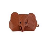 Mini Simple Zipper PU Leather Change Bag, Elephant Animal Pocket Wallets Coin Key Storage Bag with Keychain(Camel)