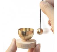 Mini Singing Bowl Set - Portable Beech Wood and Brass Meditation Set | Chakra Singing Bowl with Bell, Yoga Mindfulness, Stress Relief Use | Spiritual Decorative Bowl, Travel Yoga, Home Meditation