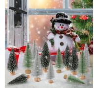 Mini Sisal Frost Christmas Trees with Snow, Bottle Brush Christmas Village Trees for Tabletop Holiday Winter Decorations (30, Multicolor)