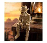 Mini Sitting Cowboy Skeleton Figurine,Vintage Western Skull Statue Decor | Wild West Cowboy Figure Art Sculpture with Fun Sitting Posture, Rustic Ornament for Shelf,Desk, Halloween Themed Home Display