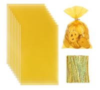 Mini Skater 100Pcs Cellophane Treat Bags 6 x 9 Inch Colorful Plastic Cookie Bags with Gold Foil Twist Ties for Gifts Wrapping Packaging Cookies Candies Popcorn Bakery Goodies Party Favors Halloween