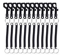 Mini Skater 12Pcs Black Flexible Anti-Lost Spring Coil Cord Keychain, Theftproof Elastic Keychain Ring Badge Card Clip Leash Lanyards, Slipping Switch Snap Hook Cord Retractable Key Ring