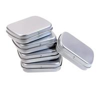 Mini Skater Small Metal Portable Storage Box, Mini Rectangle Empty Hinged Tins with Lid, Home Organizer for Drawing Pin, Pills, Candies, Earring and Jewelry Craft, Silver Grey (4)