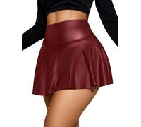 Mini Skirt for Women Pu Party Club A-Line Ruffle Flared Short High Waisted Skirt Wind Red Size L