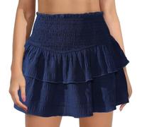 Mini Skirt for Women Sexy Solid Ruffle Trim Lingerie Skirts Short Elastic High Waist Two Layer Hem Pleated Skirt Ladies Y2K Ruffle Pleated Skirts Streetwear for Club Party