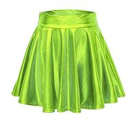 Mini Skirts for Women Sexy Pleated Skirt Shiny Metallic Skirt Flared Skater Skirt Wet Look Short Skirt High Waist A Line Skirt Rave Outfit for Disco Dance Party Clubwear Green