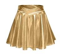 Mini Skirts for Women Sexy Pleated Skirt Shiny Metallic Skirt Flared Skater Skirt Wet Look Short Skirt High Waist A Line Skirt Rave Outfit for Disco Dance Party Clubwear