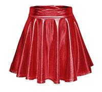 Mini Skirts for Women Sexy Pleated Skirt Shiny Metallic Skirt Flared Skater Skirt Wet Look Short Skirt High Waist A Line Skirt Rave Outfit for Disco Dance Party Clubwear