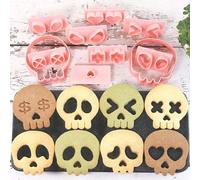 Mini Skull Cookie Cutter Set, Interchangeable DIY Halloween & Día de los Muertos Biscuit Stamps, 3D Raised Design Molds for Cookie Decorating, Cupcakes, Day of the Dead Pastries & Party Treats
