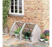 Outsunny Mini Greenhouse – Poly Tunnel Steeple – Steel Frame, PE Cover & Zippered Window – White