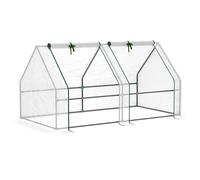 Outsunny Mini Small Greenhouse with Steel Frame & PE Cover & Zippered Window Poly tunnel Steeple for Plants Vegetables, 180 x 90 x 90 cm, White, White