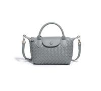 Mini Small Size Braided Luxury Leather Women's top Handle Handbag Fashion Travel Daily Satchel, Blue, S