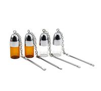 Mini Small Size Silver Clear&Brown Glass Snuff Pill Box Bottle Vial w/Metal Spoon Spice Bullet Rocket Snorter Case