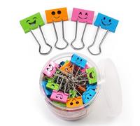 Mini Smiley Binder Paper Clips, Coideal 19mm Small Bull Clips Smiling Face Coloured Metal Foldback Picture Clamps for Office School (40 Pcs)