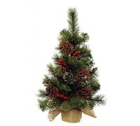 Mini Snowy Christmas Tree with Berries and Pine Cones In Jute Bag - 60cm