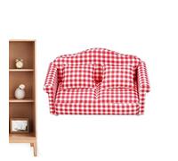 Mini Sofa Chair - Miniature Sofa with Pillow, Realistic Red Checkered Furniture Design, High Simulation, Detailed Craft | House Toy For And Adults, A