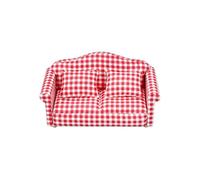 Mini Sofa Chair - Miniature Sofa with Pillow, Realistic Red Checkered Furniture Model High Simulation Toy Collection for Adults Game Display Item | Decor