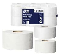 Mini Soft Jumbo Toilet Tissue Rolls T2 Advanced - 2-Ply Soft White Toilet Roll, High-Capacity Commercial Washroom Tissue, Compatible with T2 Dispensers - 12 x 170m